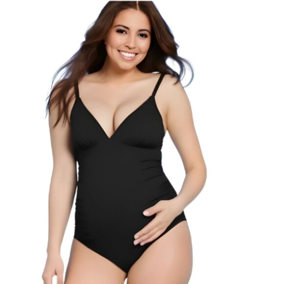 107.🆕CUPSHE Maternity One Piece Swimsuit Black Ruched Sides Small NWOT - Picture 1 of 2